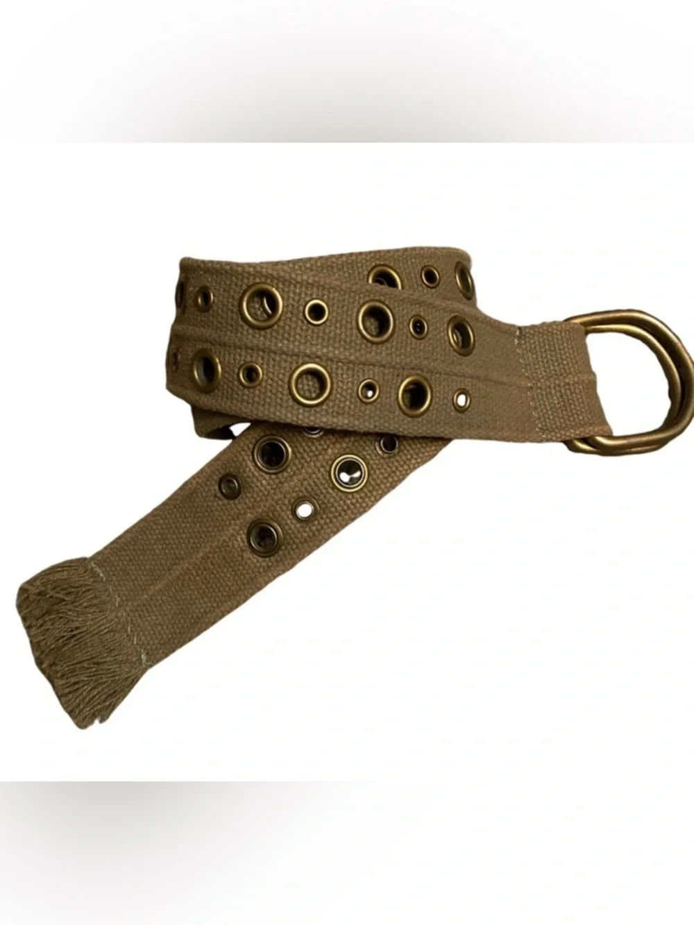 Military Style Khaki Double D-Ring Belt Size 7 (41” total length; 1.75”width)